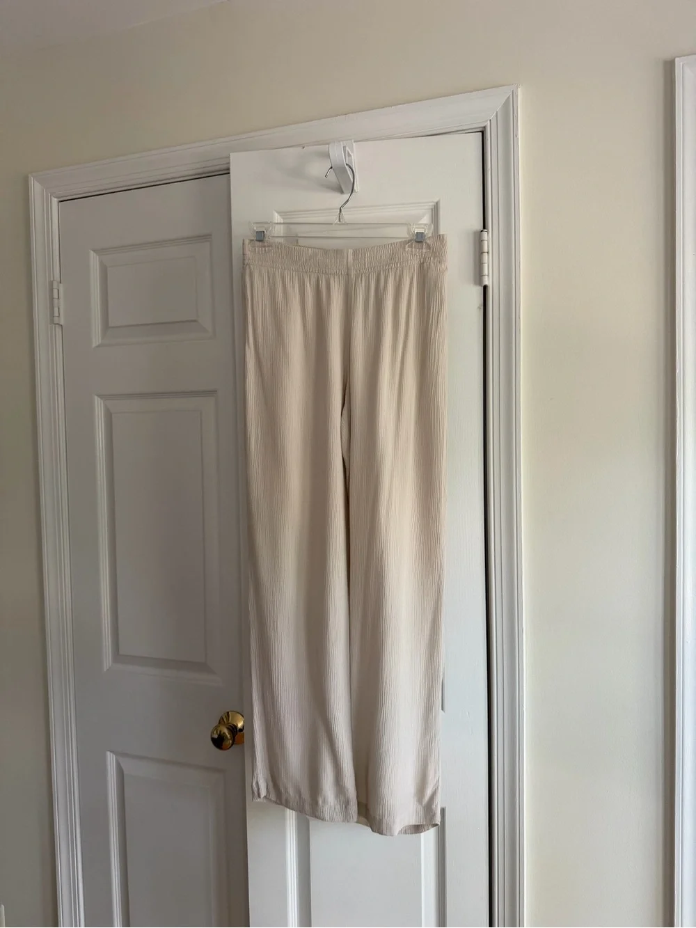 Babaton Crinkle Wide Leg Pull On Pants Cream XS